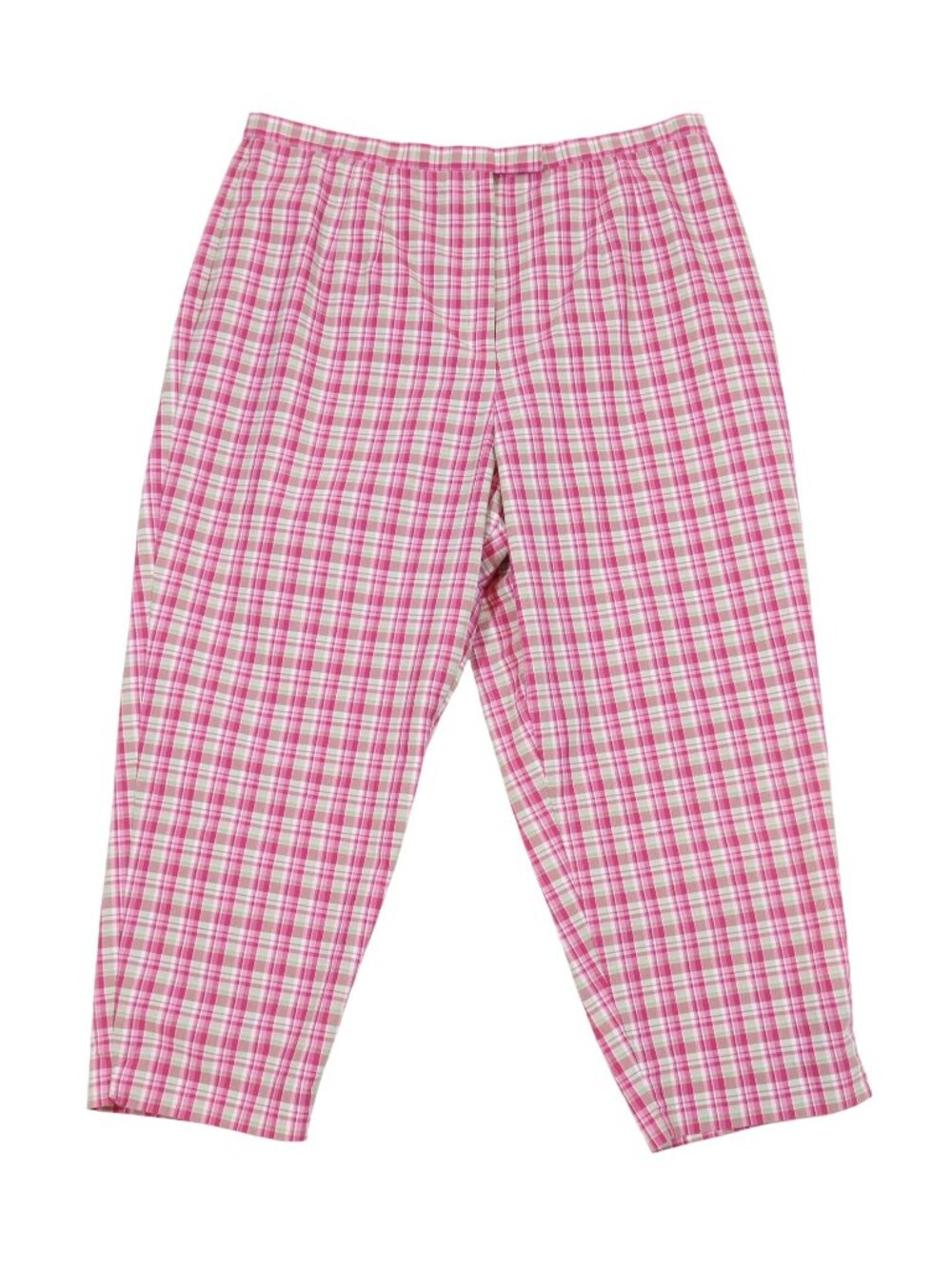 Vintage TALBOTS Plaid Cropped Cotton Blend Tapered Leg Pants 16p Pink Tan Preppy